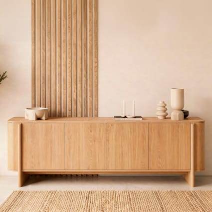200 cm breites Sideboard mit Türen aus natürlicher Eiche Finley