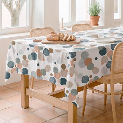 Weiße fleckabweisende Baumwoll-Tischdecke bunte Kreise 155x100 Oslo multicolor