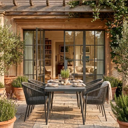 6er-Set Gartenstühle aus anthrazitfarbenem Aluminium und Seil Salerno