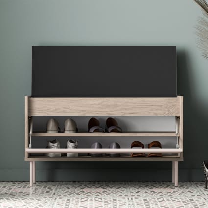 Bank Schuhschrank lang 1 Tür Laminierte Platten Kaschmir und Holz Alos