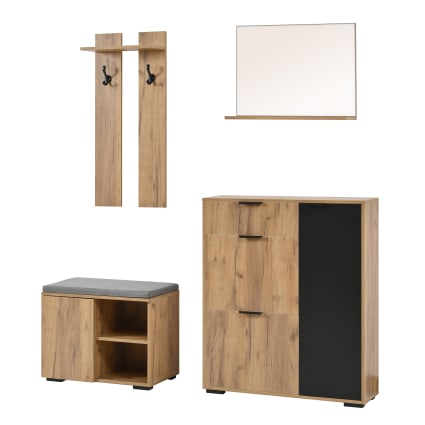4-in-1-Garderobenschrank-Set, Holz- und Schwarzoptik