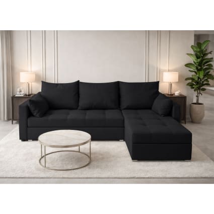 Ecksofa aus Samt mit Schlaffunktion und Stauraum, Schwarz - Rechts Elif