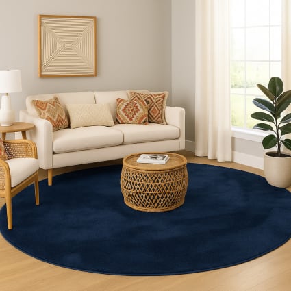 Kunstfellteppich Soft Rund, dunkelblau 200x200 cm Pearl