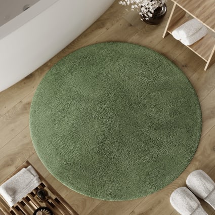 Badematte grün rund aus Baumwolle 80 cm Erik
