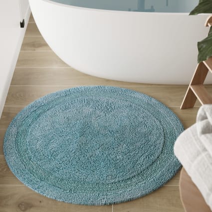 Badematte blau grau rund aus Baumwolle 80 cm Knut