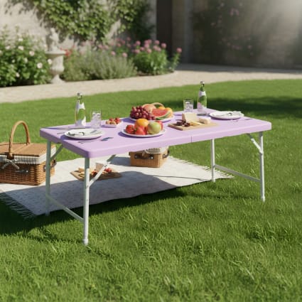 Klappbarer Gartentisch mit Tragegriff und verstellbarer Höhe violett