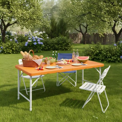 Klapptisch 125 cm höhenverstellbar mit Griff orange