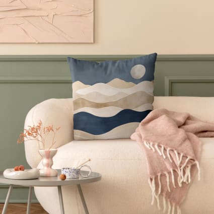 Dekokissen Boho Landschaft aus Polyester, blau 40 x 40 cm