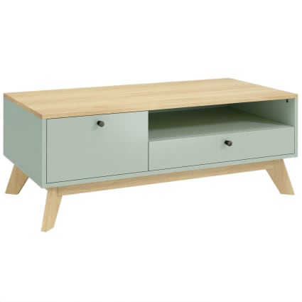 Couchtisch mit Schublade & Fach, MDF, Grün & Eiche Homcom