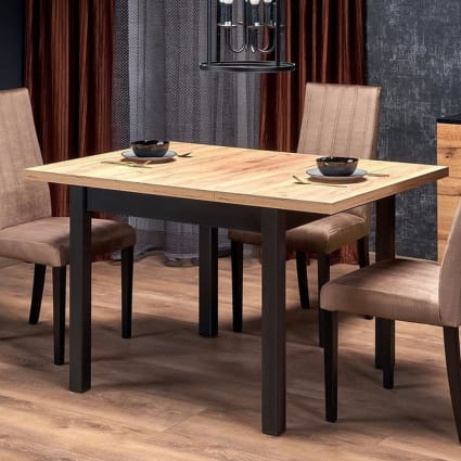 Quadratischer ausziehbarer Esstisch aus Schwarz und Eiche, 90 cm Brevla