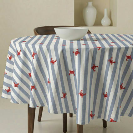 Nappe ronde bleu et blanc Marine