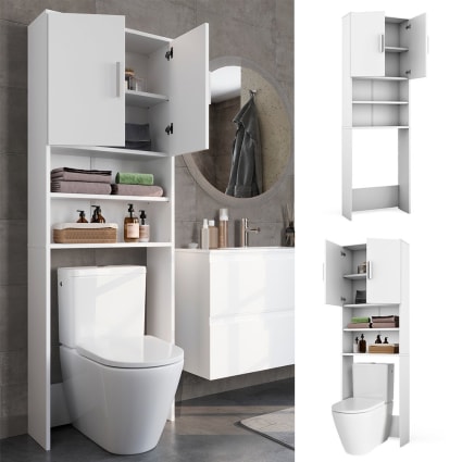 Toilettenschrank mit 2 Türen, Weiß 64 x 190cm