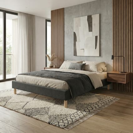 Bett stoff mit lattenrost 200x200cm dunkelgrau Essentiel