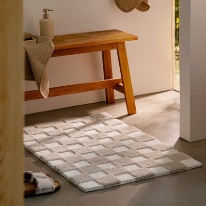 Badematte mit Relief und Schachmuster sand/beige 80x150 Bobbi