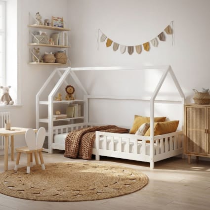 Lit cabane Enfants 90x200 cm avec Barriere, lit Montessori avec Sommier à Lattes, Lit d'enfant en Bois de pin - vert - Maison Lit cabane Enfants 90x200 cm avec Barriere, lit Montessori avec Sommier à Lattes, Lit d'enfant en Bois de pin - vert - Maison