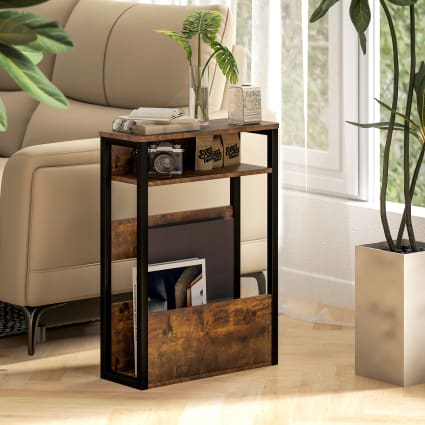 Rustikale Holz-Beistelltisch, 2 Ebenen & Regal Homcom