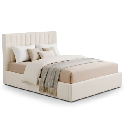 Lit coffre + sommier tissu bouclette beige 180cm Songe | Maisons du Monde