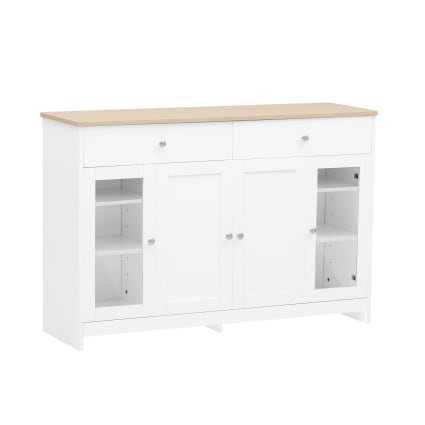 Sideboard mit 4 Türen und 2 Schubladen in Holz-Optik, Weiß