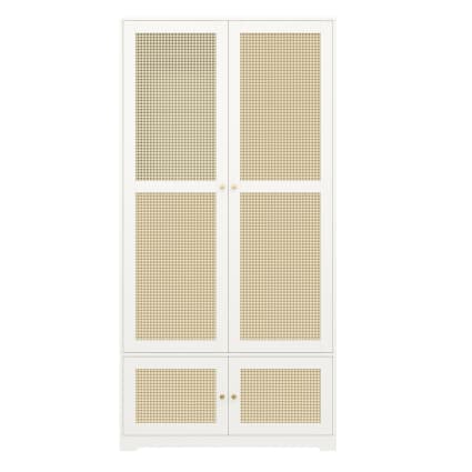 Schrank 2 Türen aus Rattan mit Kleiderstange 90x48x180 cm, Weiß