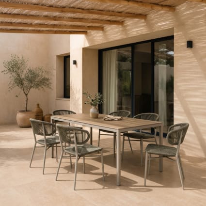 6er-Set Gartenstühle aus grünem Aluminium und Seil Fulton
