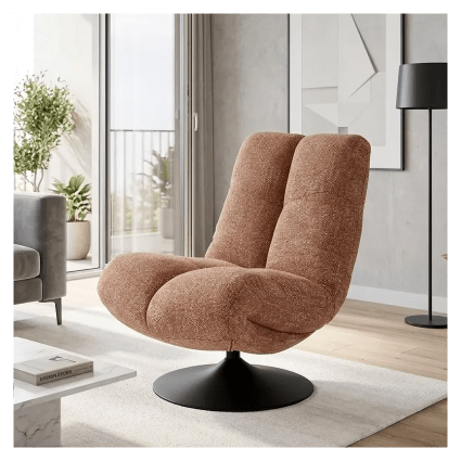 Designer-Drehsessel aus zimtfarbenem Stoff und schwarzem Metallgestell Gia