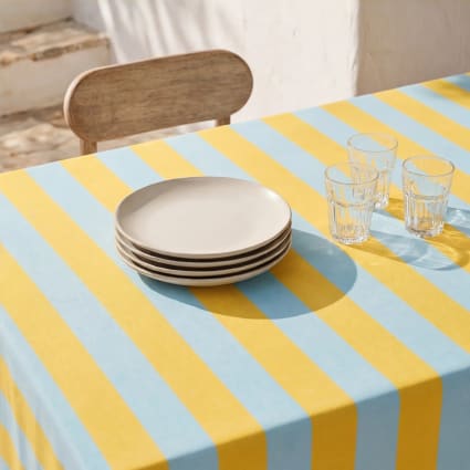 Nappe antitache Summer Stripes bleu et jaune