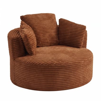 Runder Lounge-Sessel aus Cord mit tiefer Sitzfläche, Orange