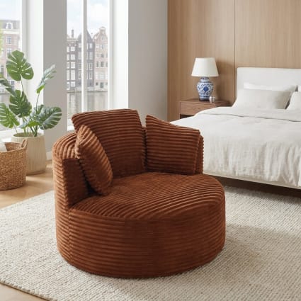 Runder Lounge-Sessel aus Cord mit tiefer Sitzfläche, Orange