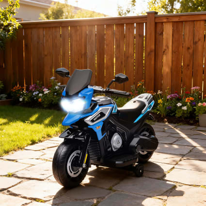 Moto électrique Enfant 6V Avec 2 Roues D'entraînement Amovibles – LED, Musique, Suspension, Pour 3-8 Ans (bleue)