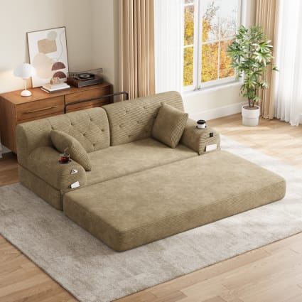 Sofa aus Cord mit hoher Rückenlehne 168x80x81 cm, khaki
