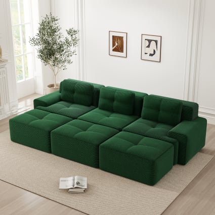 Modulsofa aus Cord mit Schlaffunktion, Grün,komprimiert verpackt
