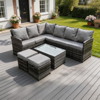Rattan Ecksofa Garten Set Couchtisch 2 Hocker 8 Sitz