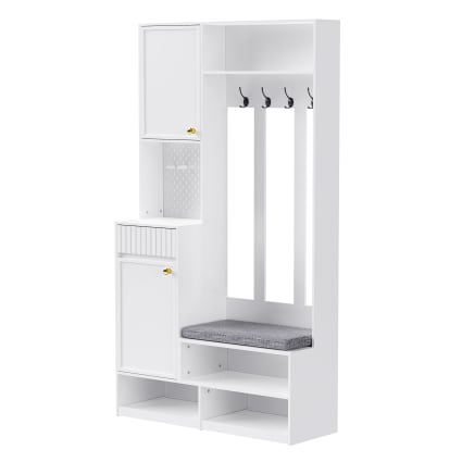 Flur-Set mit Bank, 4 Haken, Türen und Schubladen, weiß