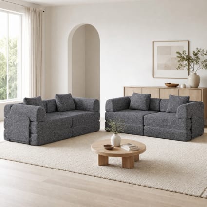 Base Letto Poltrona letto modulare grigia in ciniglia con vano contenitore ...