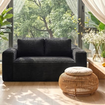 2-Sitzer Bodensofa aus Cord, montagefrei, 160x88x58 cm, Schwarz
