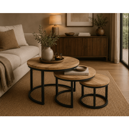 3er-Set Couchtische Rylee aus Mangoholz, Hellbraun