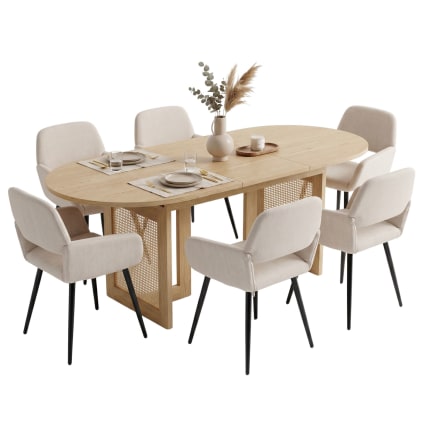 Ausziehbarer Esstisch 200 cm mit 6 Stühlen, Beige & Metall