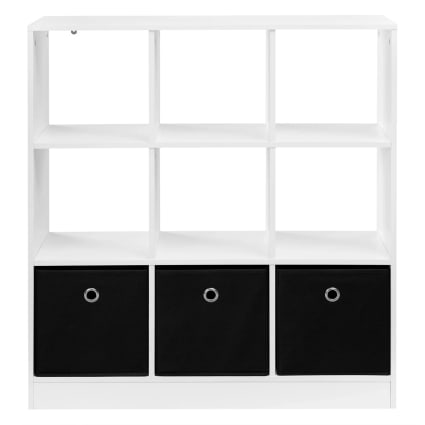 Regal aus Holzwerkstoff mit 3 Stoffboxen 80x30x86,5 cm, Weiß/Schwarz