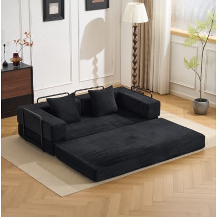 Klappbares Bodensofa aus Cord mit Schlaffunktion, schwarz