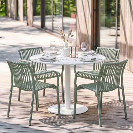 Runder Gartentisch aus lackiertem Stahl Ø79,5 cm weiß Lapo
