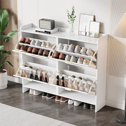 Schuhschrank 4 Klappenfächer Offene Ablagen Weiß N657p331612
