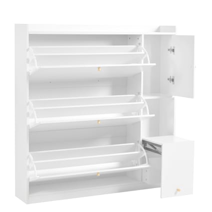 Vielseitiger Kipp-Schuhschrank mit 3 Klappschubladen freistehend weiß N657p24674142