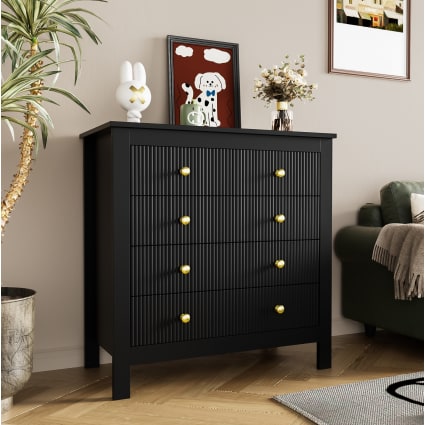 Kommode aus Spanplatte mit 5 Schubladen 79x39,5x80,5 cm, Schwarz