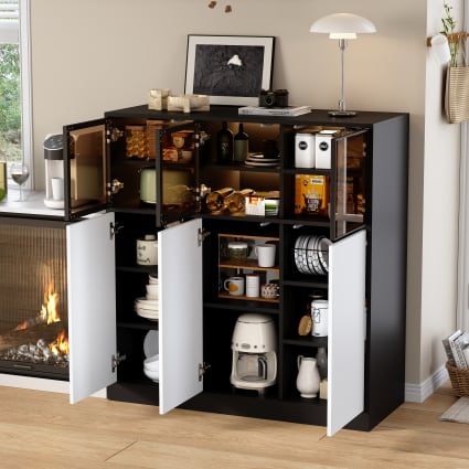 Sideboard aus Glas und Spanplatte 100x40x105 cm, Schwarz