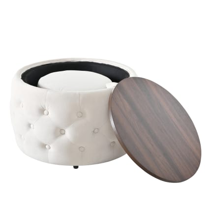 Stapelbare runde Samt-Hocker mit Stauraum,beige