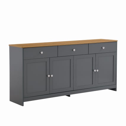 Sideboard mit 4 Türen und 3 Schubladen im Landhausstil, grau