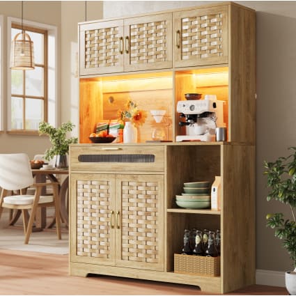 Hochschrank aus Spanplatte, Glas und Metall 120x40x180 cm, Beige