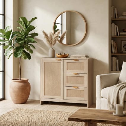 Schrank mit Tür 3 Schubladen aus MDF Helles Holz 80x80x40
