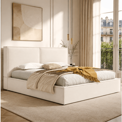 Doppelbett mit hydraulischem Stauraum aus Polyester beige 180 x 200 cm