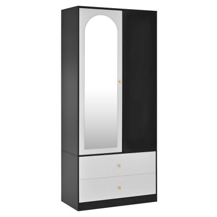 Kleiderschrank mit Spiegeltür aus Spanplatte weiß und schwarz